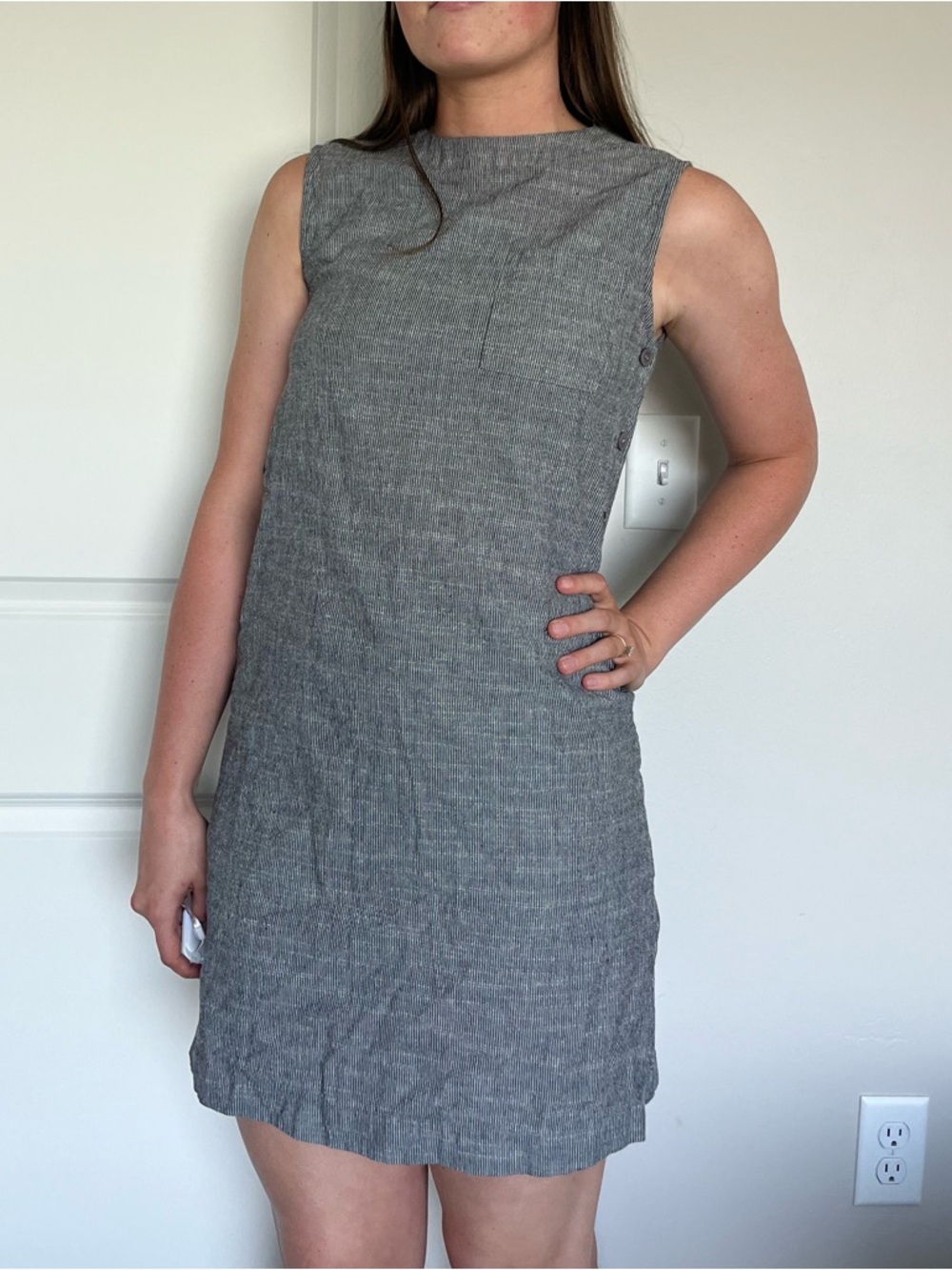 Sleeveless Gray Linen-blend Midi Dress